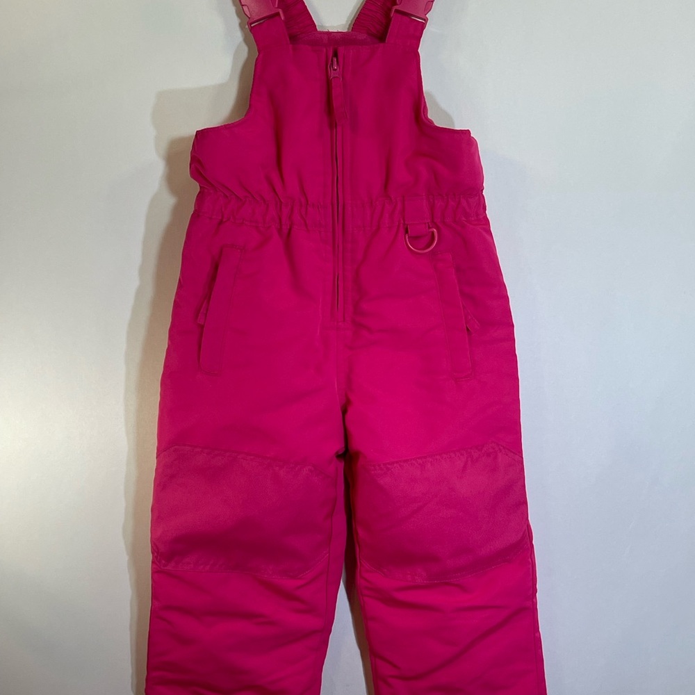 Toughskins Girls Snow Bibs 3T Adjustable Winter Wear EUC Zippered/Pockets Pink